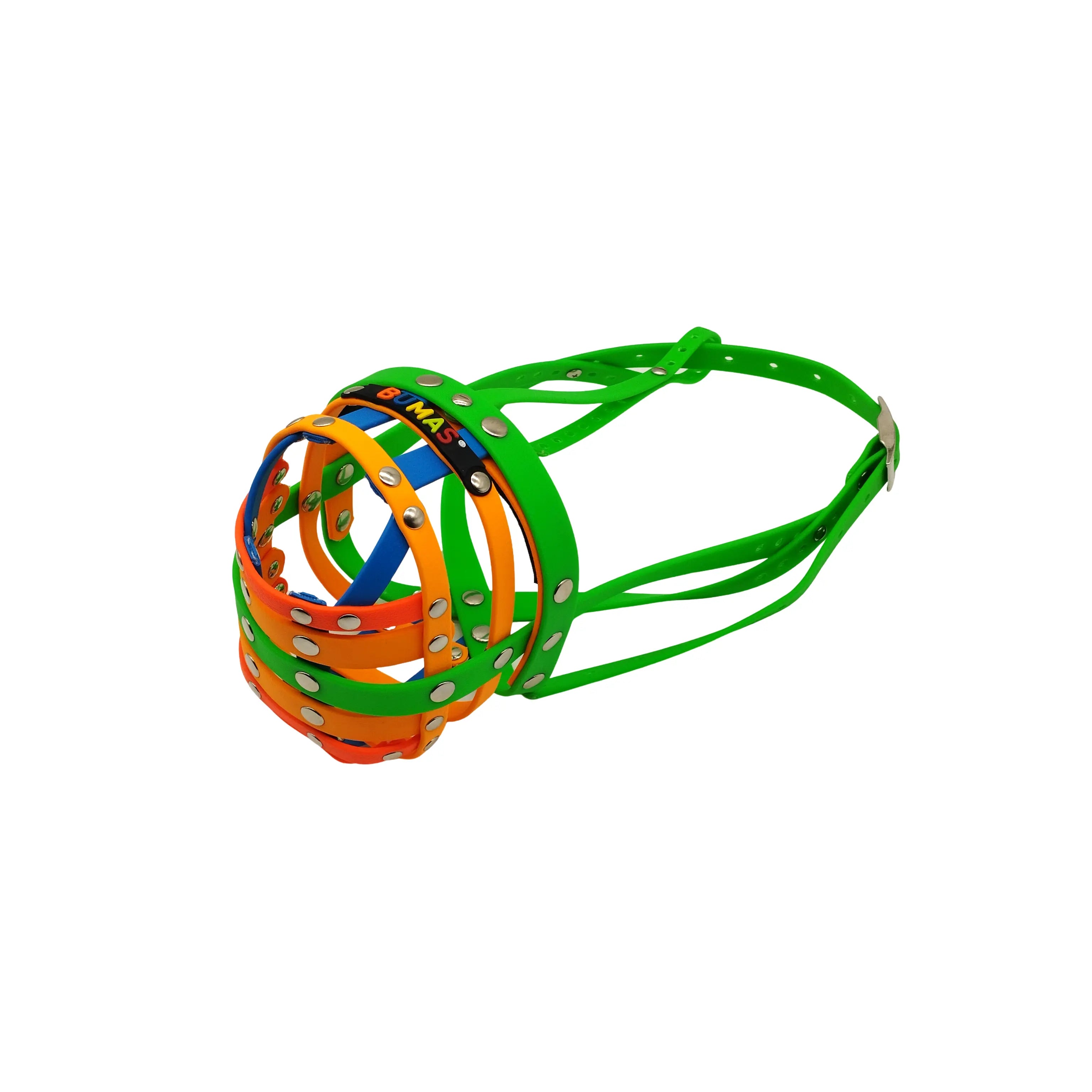 BUMAS Maulkorb neon grün-mandarine-himmelblau