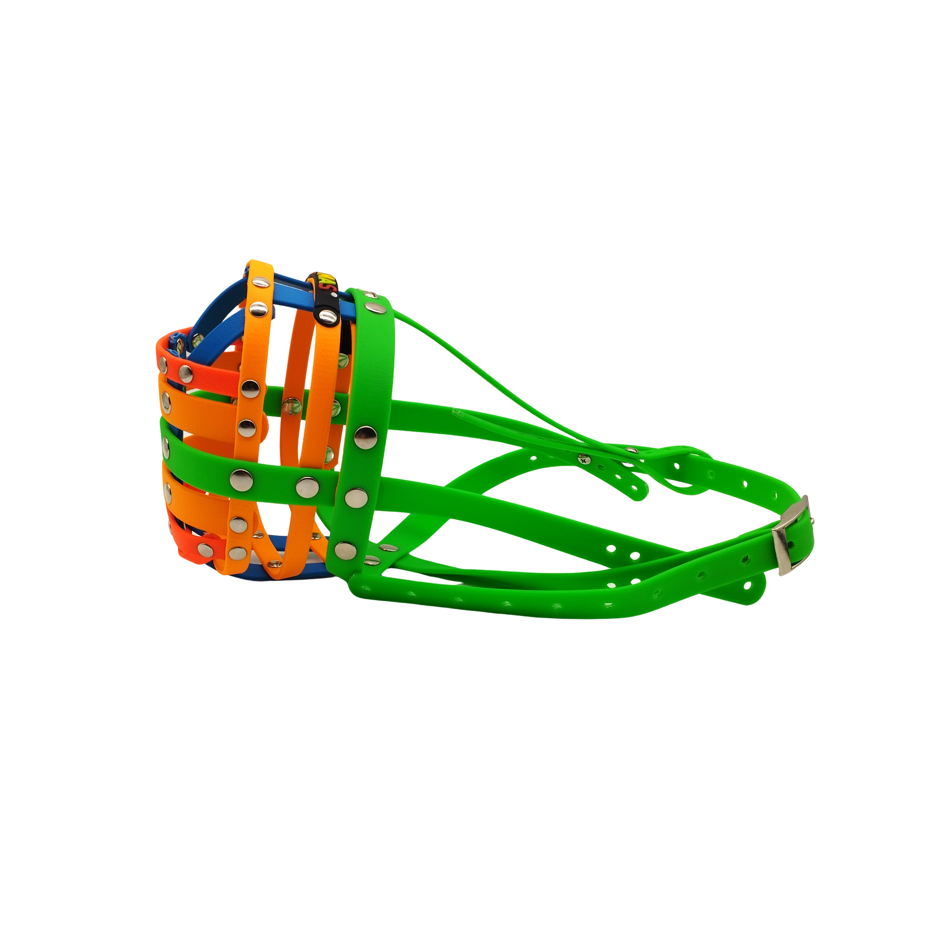 BUMAS Maulkorb neon grün-mandarine-himmelblau