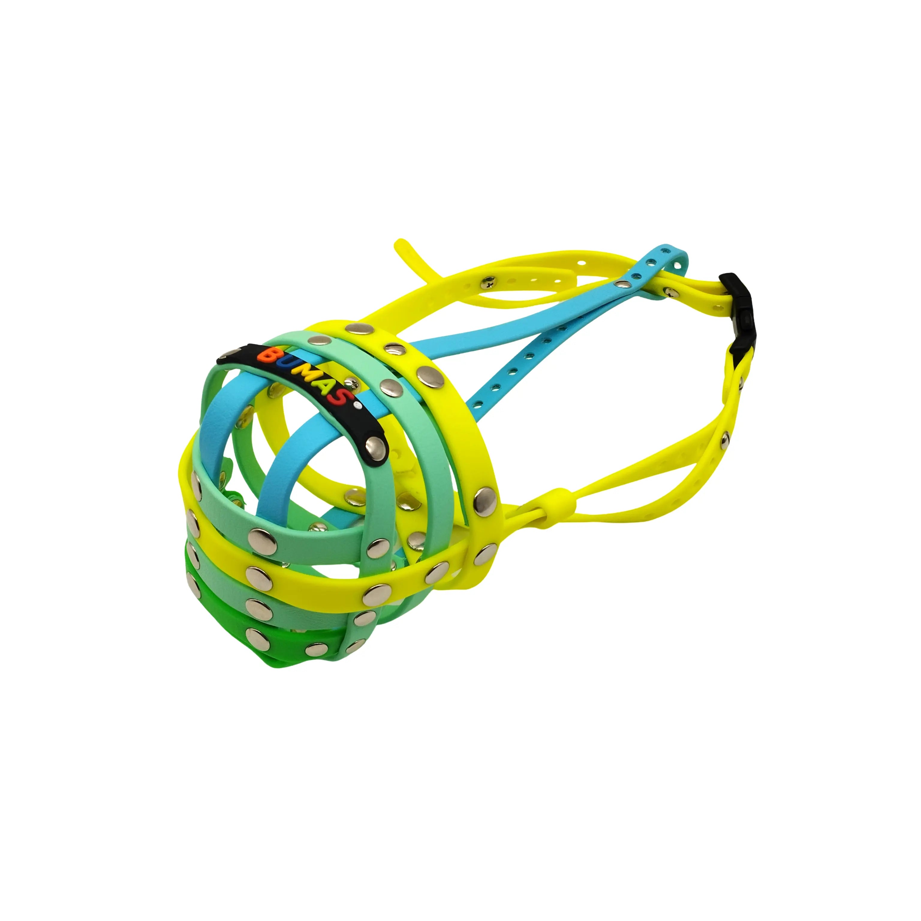 BUMAS Maulkorb neon gelb- karibikgrün-himmelblau