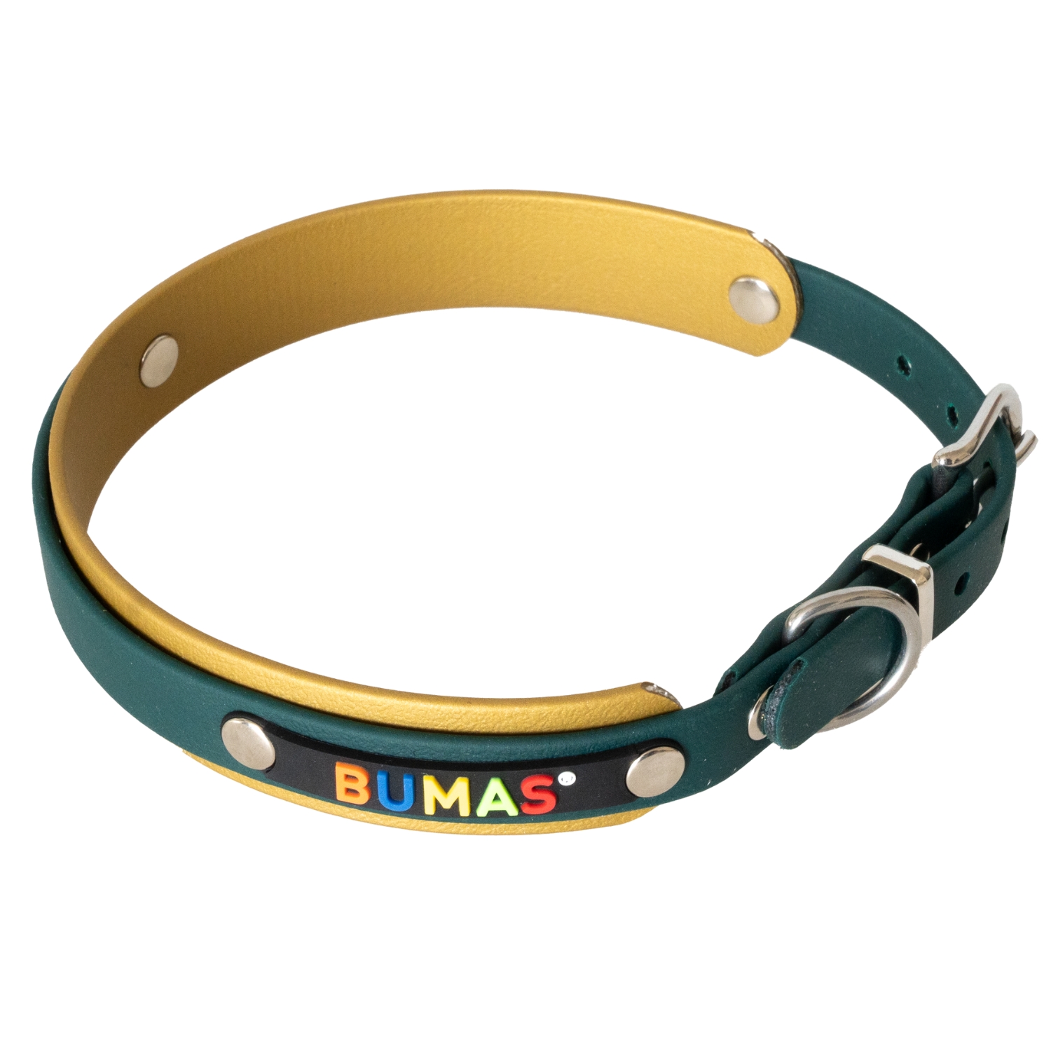 BUMAS Elements Halsband aus Biothane Farbe Gold & Dunkelgrün